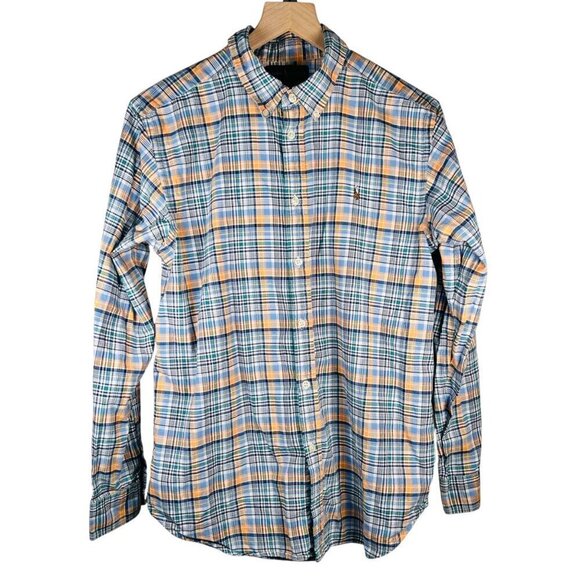 Ralph Lauren Tops - Ralph Lauren Size 20 Women Plaid Long Sleeve Shirt Cotton Blue Yellow
